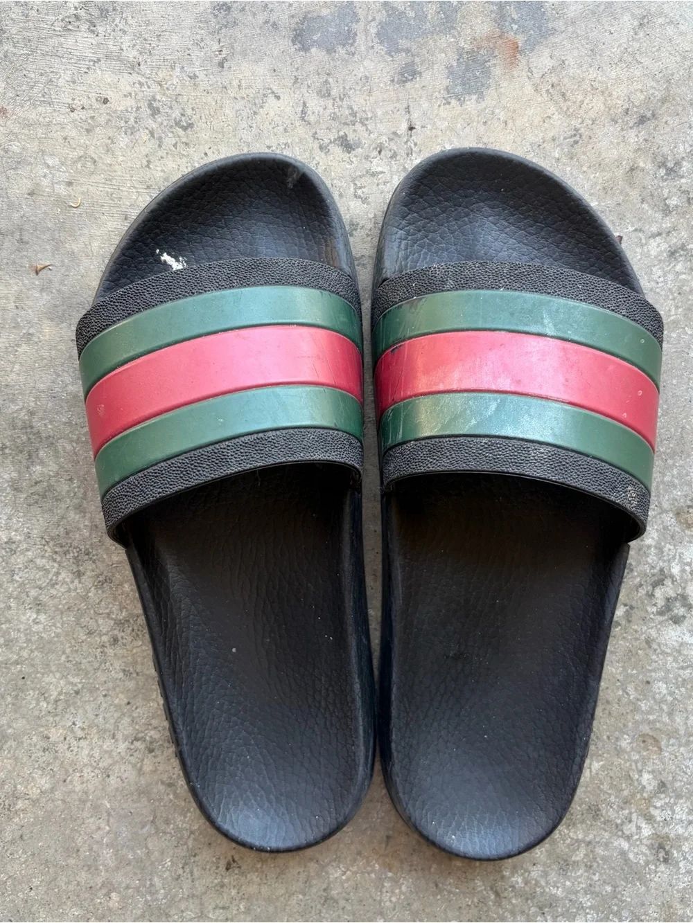 Gucci Black Slides with Green and Red Web Stripe